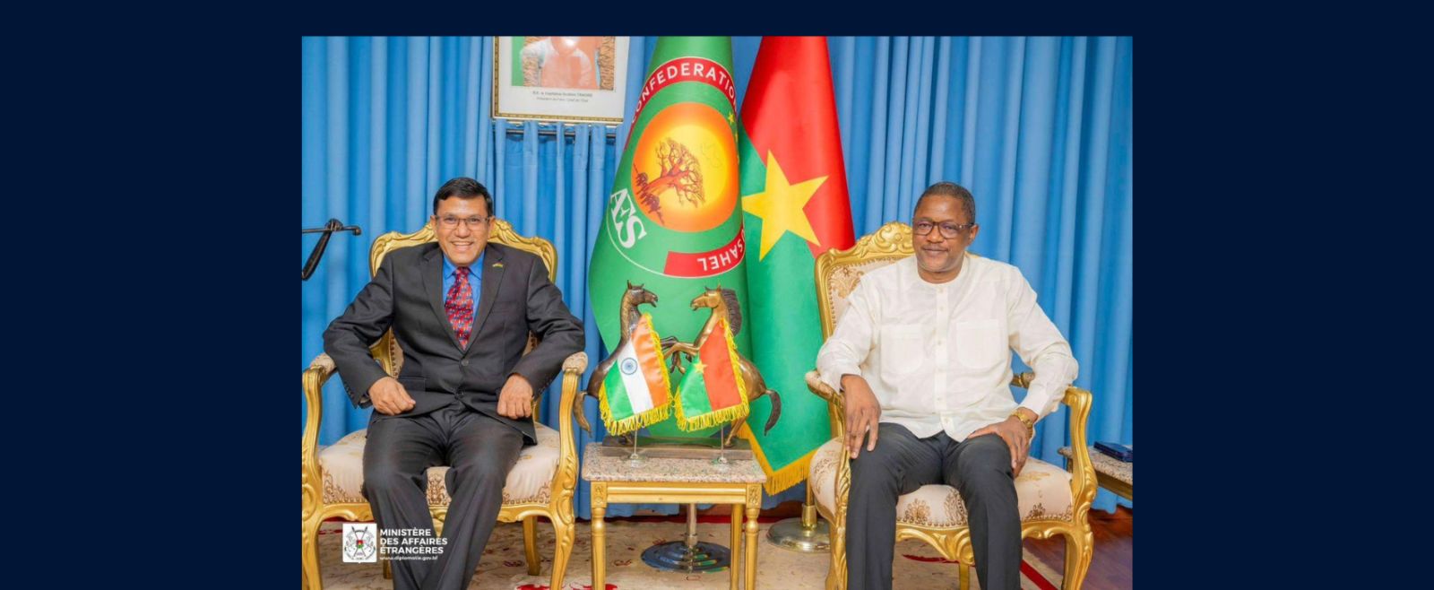 Ambassador O.P. Meena paid a courtesy call on H.E. Karamoko Jean Marie Traoré, Minister of Foreign Affairs of Burkina Faso.