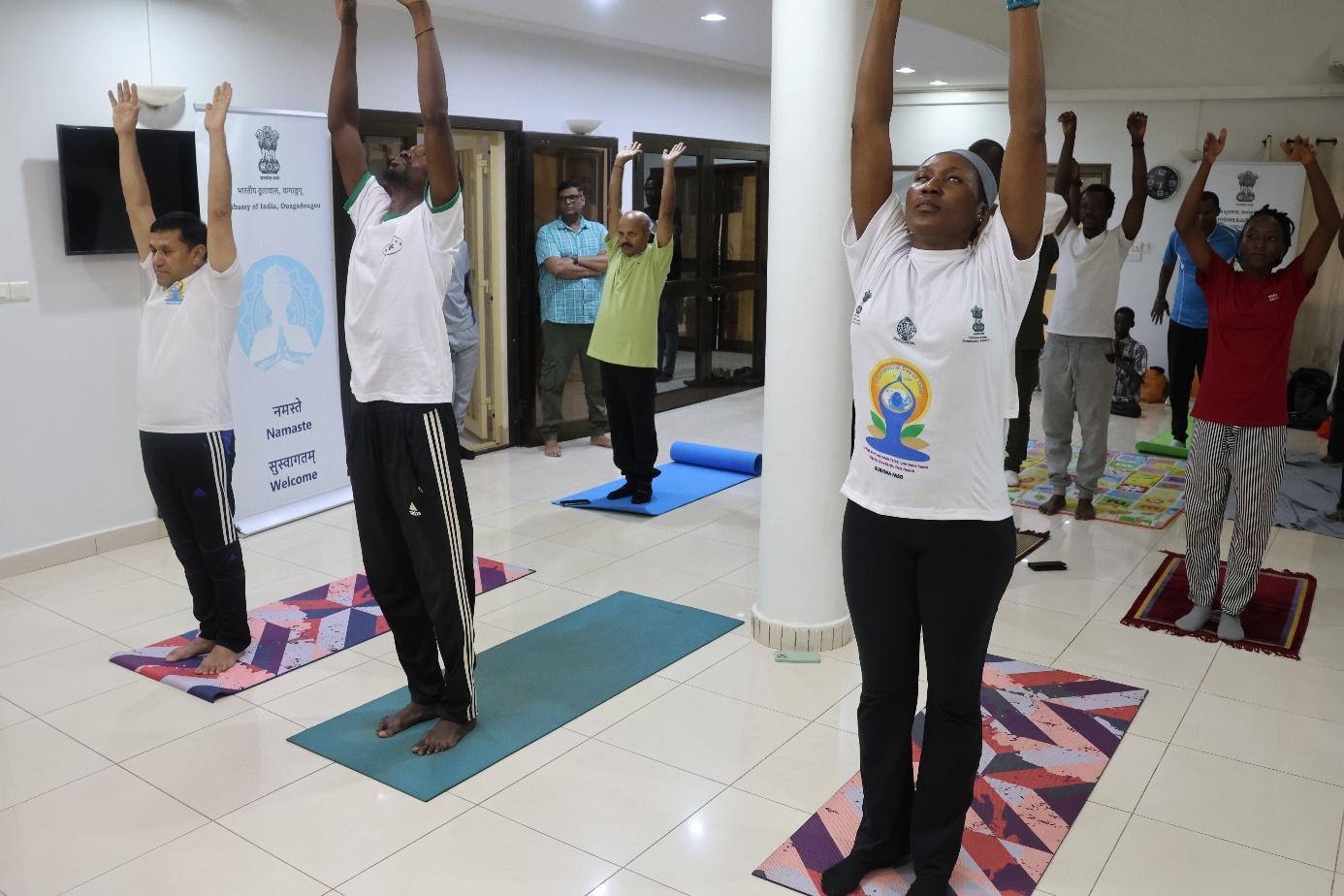 03 May 2026 - As part of the run up to IDY2026, a yoga session was organized at the Embassy of India, Ouagadougou, in collaboration with Sahaj Yoga, Brahma Kumaris, and Hatha Yoga groups.