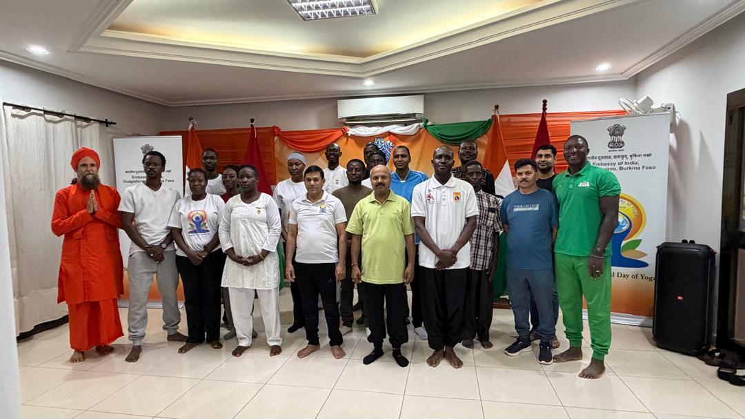 03 May 2026 - As part of the run up to IDY2026, a yoga session was organized at the Embassy of India, Ouagadougou, in collaboration with Sahaj Yoga, Brahma Kumaris, and Hatha Yoga groups.