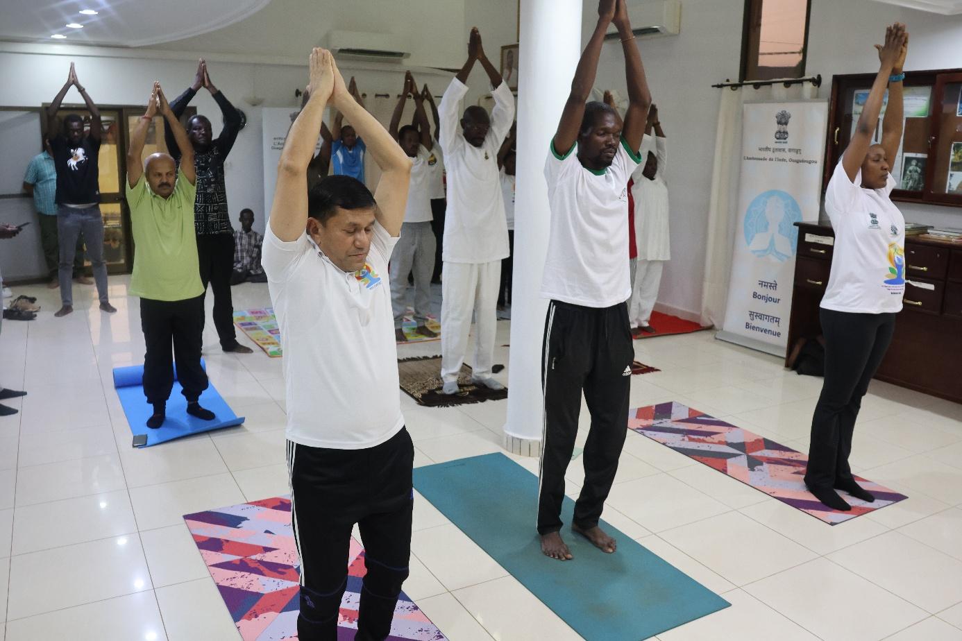 03 May 2026 - As part of the run up to IDY2026, a yoga session was organized at the Embassy of India, Ouagadougou, in collaboration with Sahaj Yoga, Brahma Kumaris, and Hatha Yoga groups.