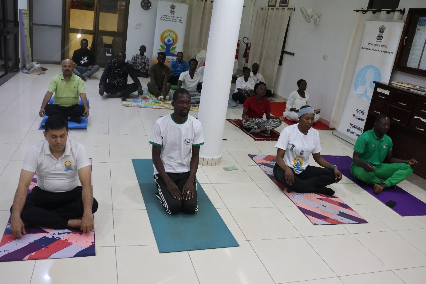 03 May 2026 - As part of the run up to IDY2026, a yoga session was organized at the Embassy of India, Ouagadougou, in collaboration with Sahaj Yoga, Brahma Kumaris, and Hatha Yoga groups.