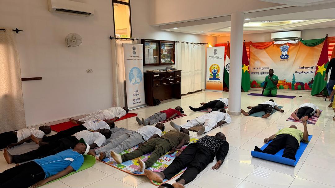 03 May 2026 - As part of the run up to IDY2026, a yoga session was organized at the Embassy of India, Ouagadougou, in collaboration with Sahaj Yoga, Brahma Kumaris, and Hatha Yoga groups.