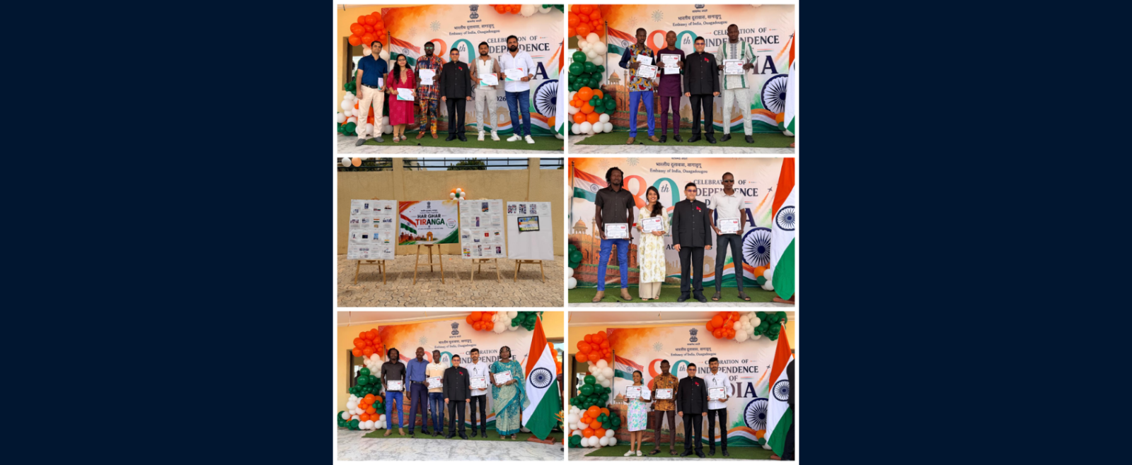 The Embassy felicitated the winners and participants of the ViksitBharat Painting Competition, IndiaThroughMyLens, MyIndiaMyStory, and BharatKoJaniye Special Independence Day Quiz, organised under the HarGharTiranga theme.