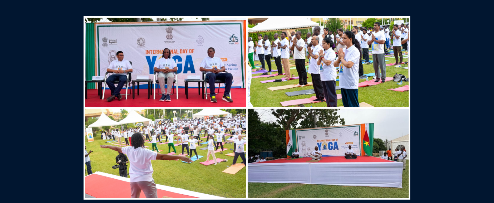 On 21 June 2026, celebration of International Day of Yoga 2026: The Hon'ble Minister of Sports, Youth and Employment of Burkina Faso, H.E. Mrs. Annick Lydie Djouma PIKBOUGOUM/ZINGUE OUATTARA herself a certified yoga teacher, led this year's Common Yoga Protocol session.
