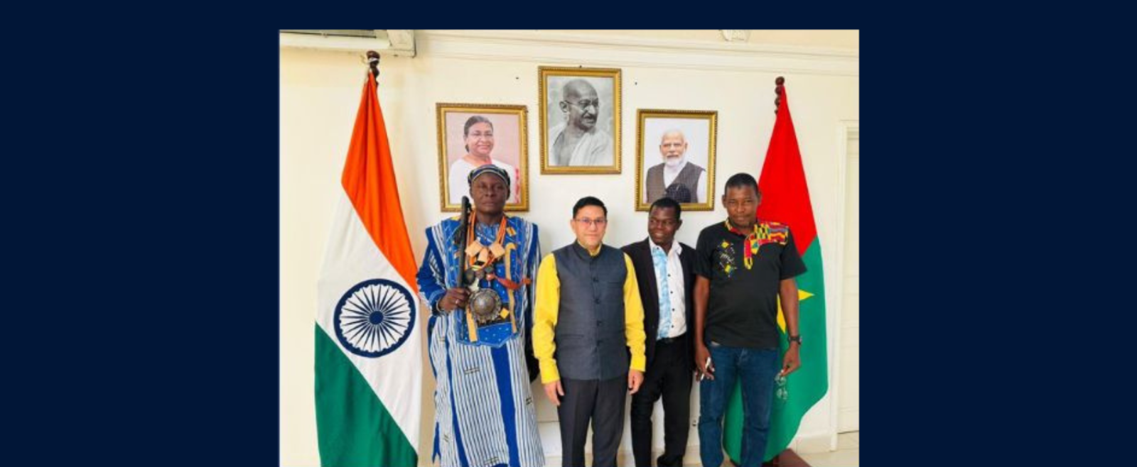 Ambassador Om Prakash Meena receives Chief Custodian Nassouri Tadaano Oyienbiga Oyenboiro for cultural cooperation discussions.