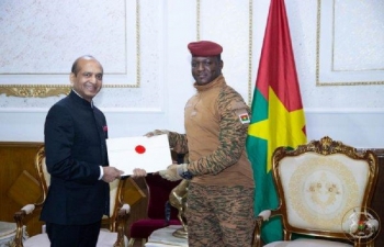 Ambassador H.E. Mr. Bhaskar Bhatt presented his Letters of Credence to President of the Transition, Head of State, Burkina Faso, H.E. Captain Ibrahim TRAORE, on 14 December 2023.