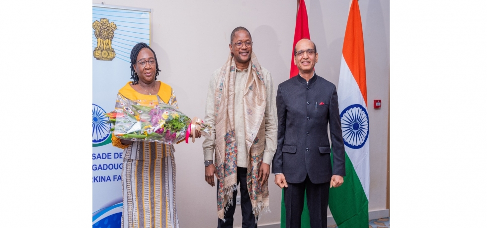 The Embassy of India hosted a Reception to mark the 75th Republic Day. The Minister of Foreign Minister, H.E. Jean Marie Karamoko TRAORE, and the Deputy Minister, H.E. Mrs. Estella Eldine Kabre Kabore, both attended the Reception as Guests of Honour. 