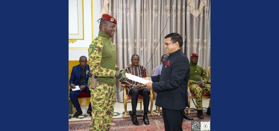 Ambassador Om Prakash Meena presented his Letter of Credentials to H.E. Captain Ibrahim TRAORE, President of Faso, Head of State on June 26, 2025