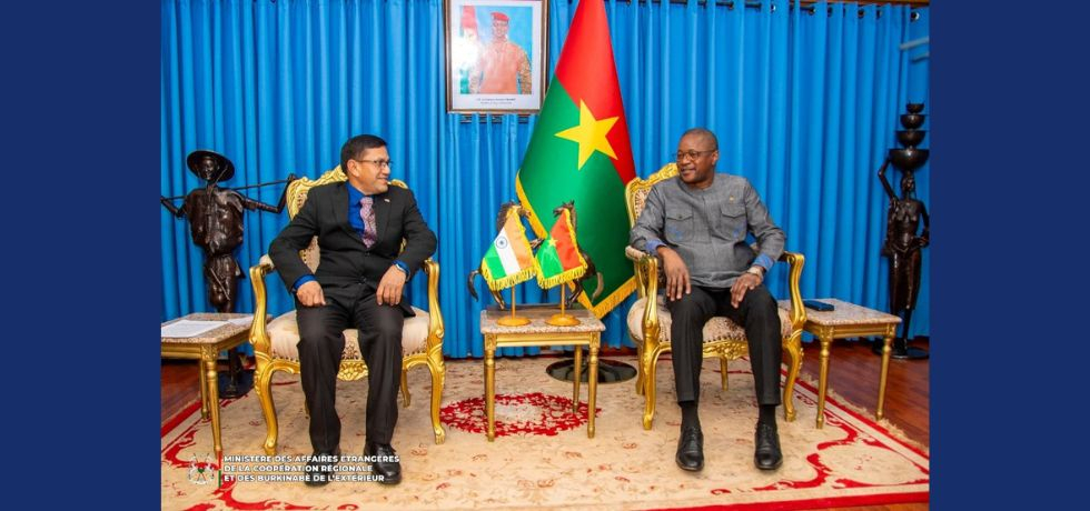 Ambassador Om Prakash Meena called on the Minister of Foreign Affairs, Regional Cooperation and Burkinabe Abroad, H.E. Karamoko Jean Marie Traore and presented copy of letter of credence on January 24, 2025